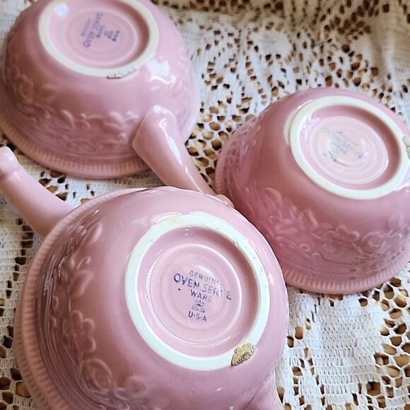 Antique Vintage Taylor Smith & Taylor Pink Oven Serve Ware Handled Small Bowls - Picture 9 of 14